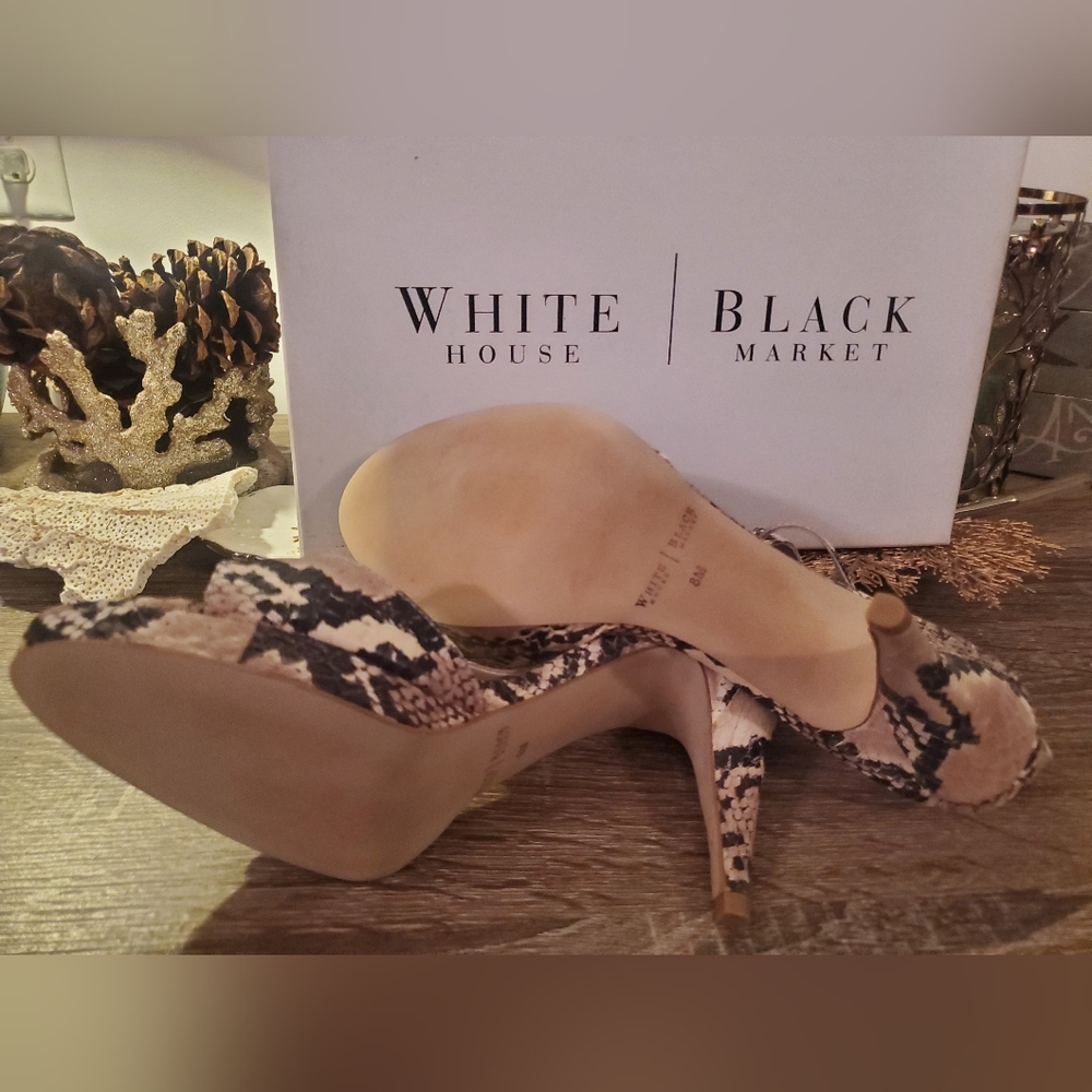 White House Black Market High Heel 👠 Shoes Snake 🐍 Skin Open Toe Pumps - Picture 6 of 7